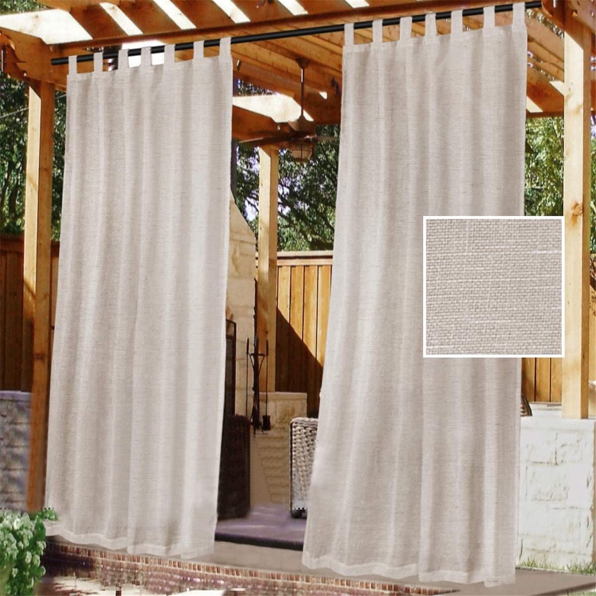 Outdoor gordijn voor patio - 2 panelen 132 x 274 cm - waterdicht wit - eenvoudig ophangen met zelfklevende lus - ShopVlot