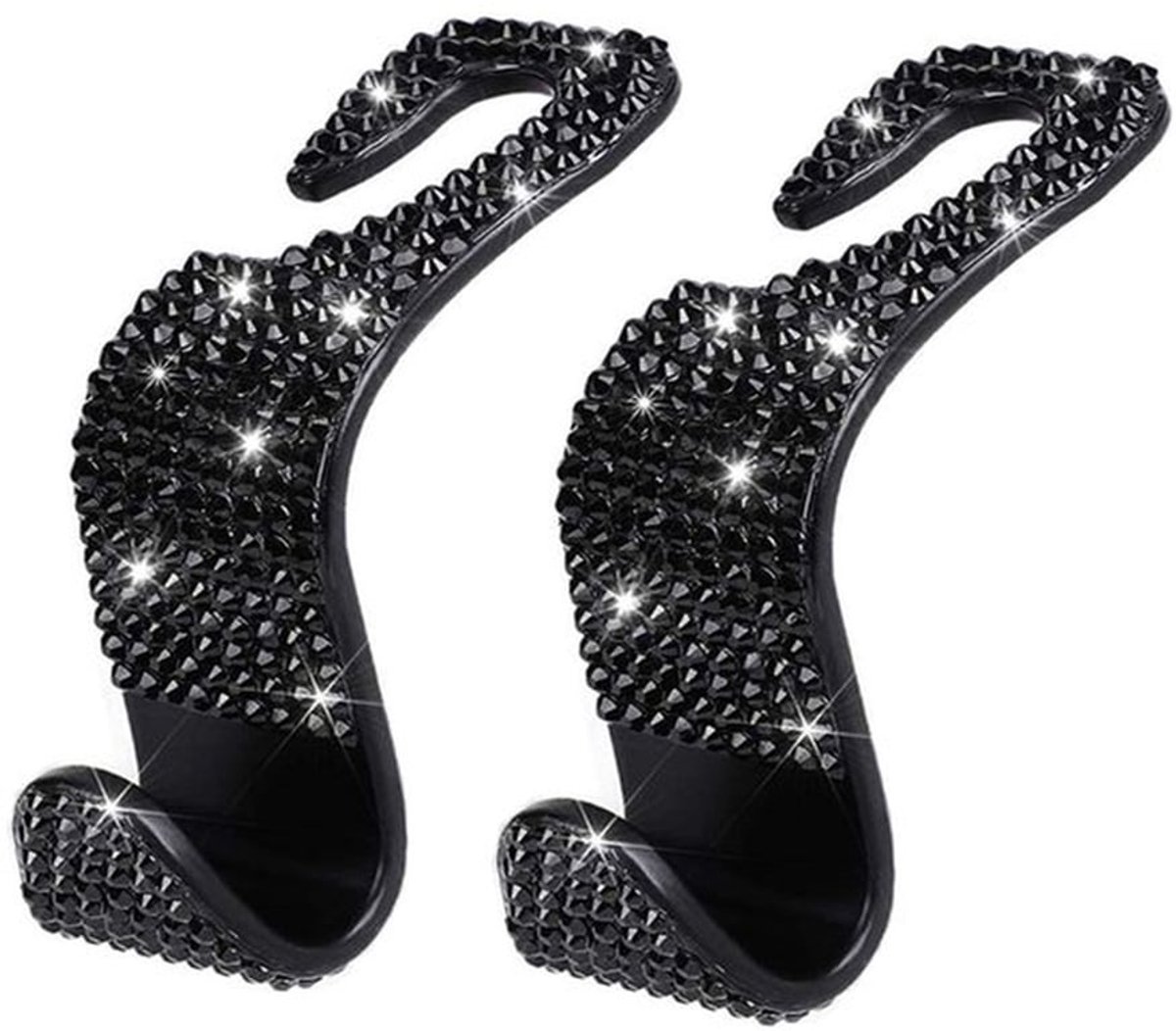 2-pack autohaken, nieuwe sprankelende strass-kristallen haken voor autodecoratie, automatische opbergruimte voor de rugleuning, stevige en duurzame opbergruimte voor de achterbank, universeel voor SUV's, vrachtwagens (zwart)
