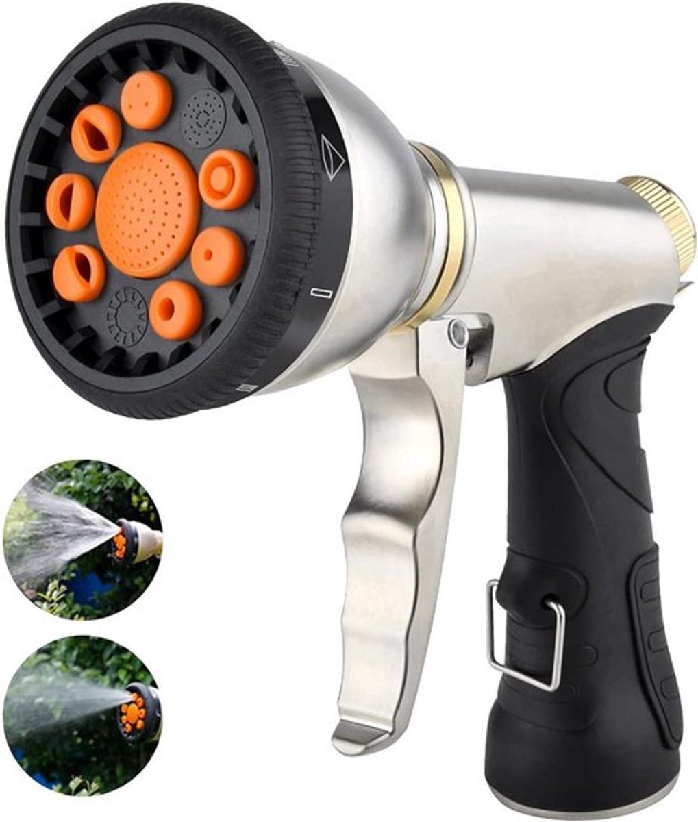 Autowaspistool - Spuitpistool Voor Tuinslang -Turbo Washer - met 9 standen - 19x14x7.5cm - Spuitpistool voor tuinslang - met slangadapter - Waterpistool - Verstelbare Sproeikop - voor Auto Reiniging, Tuin Besproeiing en Tuinslang Aansluiting - Oranje