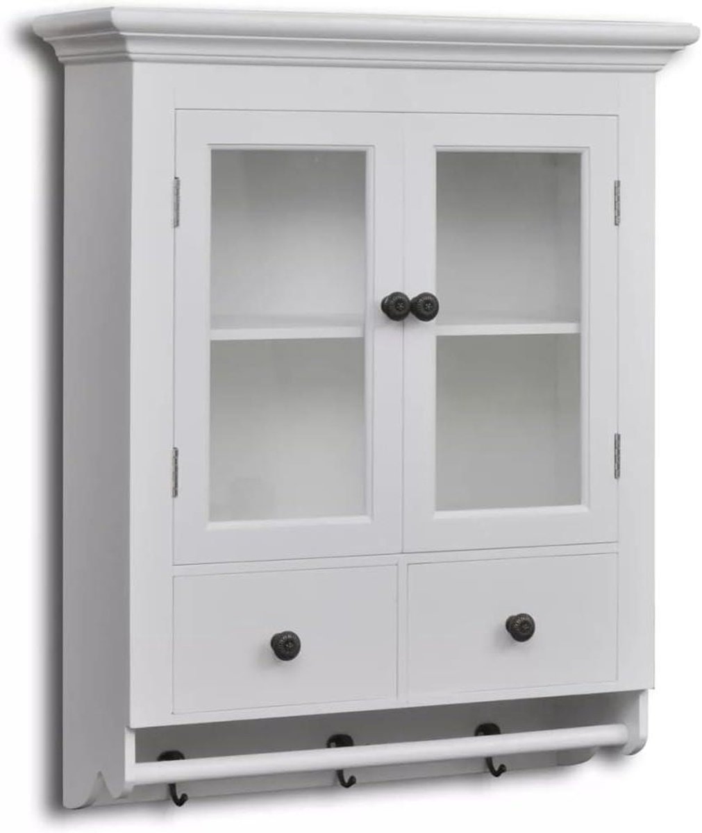 Keuken Wandkast - Opbergkast Huis - Keuken Organiseren - Met Glazen Deuren - 59 x 22.5 x 74 cm - Wit