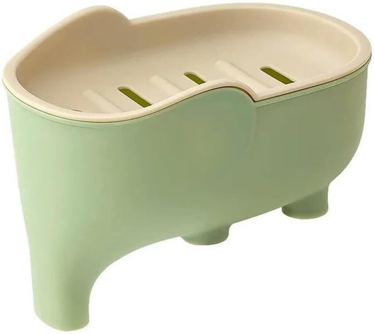 Dubbellaagse zeepkist creatieve schattige olifant badkameraccessoires huisdecoratie kinderen student waterdichte afdruiprek - groen