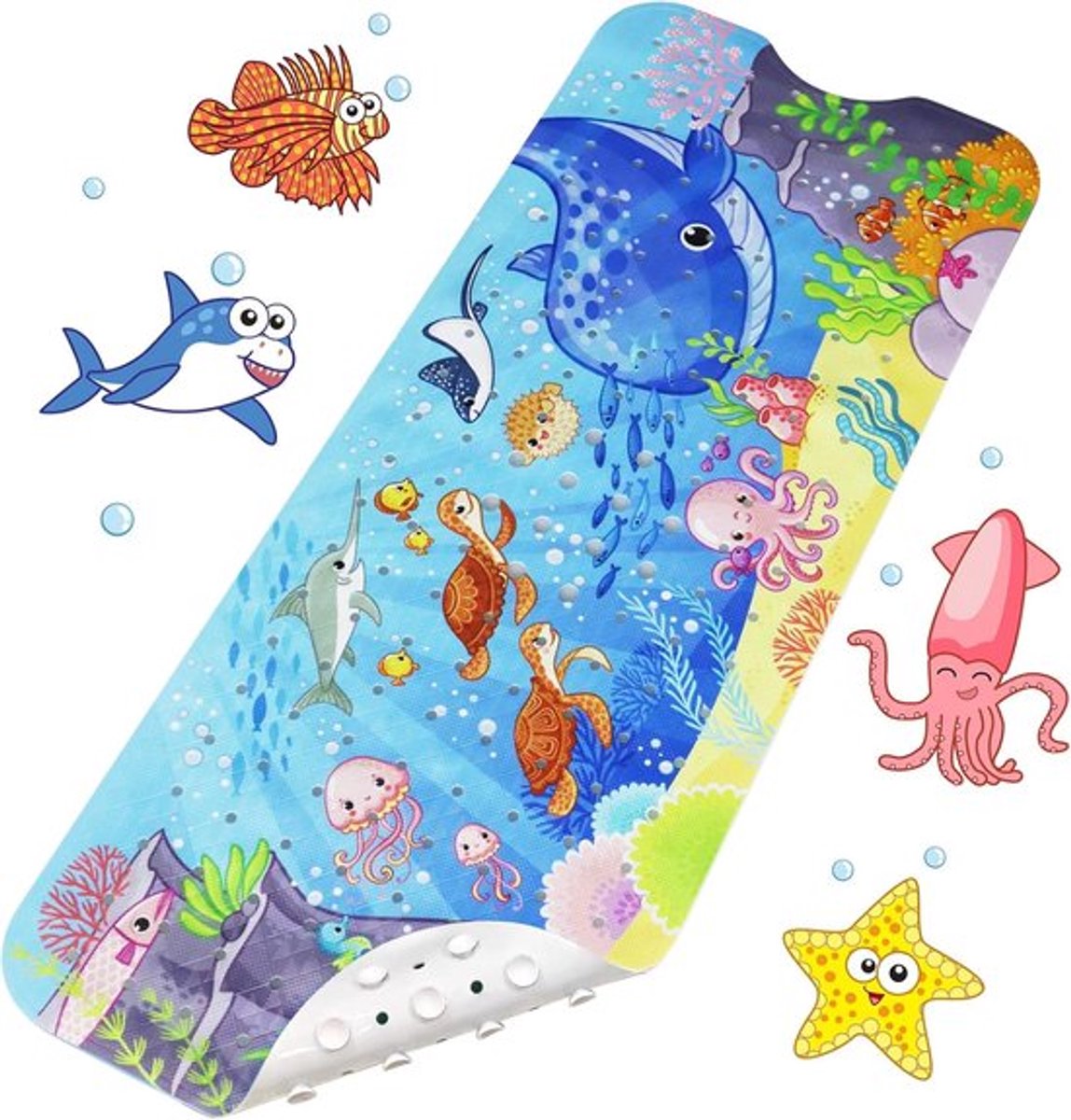 Antislip babybadmat, 100x40cm, antislip badmat, valbestendige douchemat met 200 zuignappen, geschikt voor kinderen en baby's, BPA-vrij PVC-materiaal, machinewasbaar (maritiem)