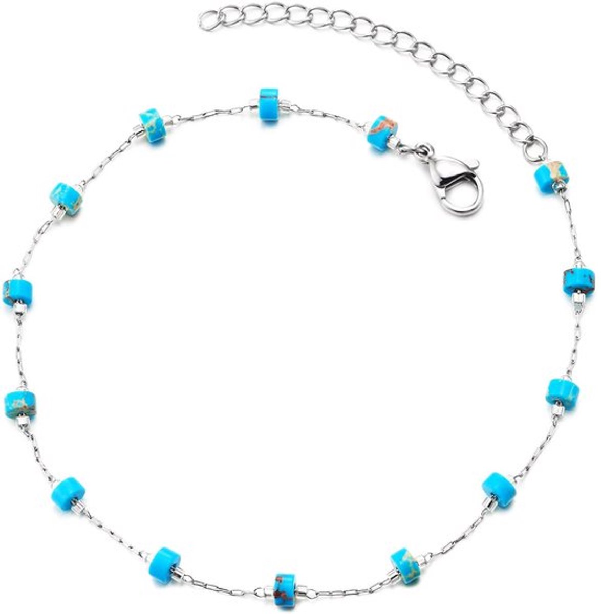 Dames Turquoise Parels Enkelbandje Verstelbare Zilverkleurige Ketting voor Strand en Zomer