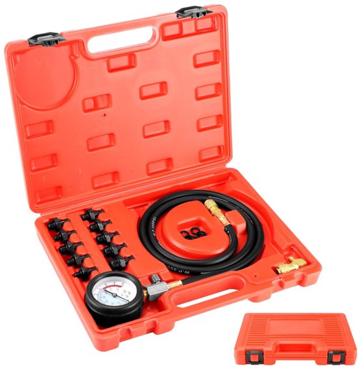 Compressietester Set, Compressietesterset voor Benzinemotoren, Diagnosetester voor Auto-benzine met 10 Adapters