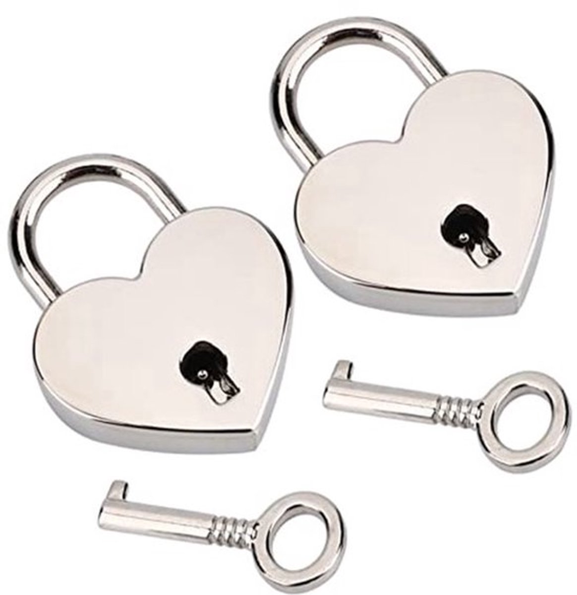 2-Pack Hartvormige Hangslot met Sleutel - Zinklegering - 30 x 39 x 6 mm - Voor Sieraden en Bagage