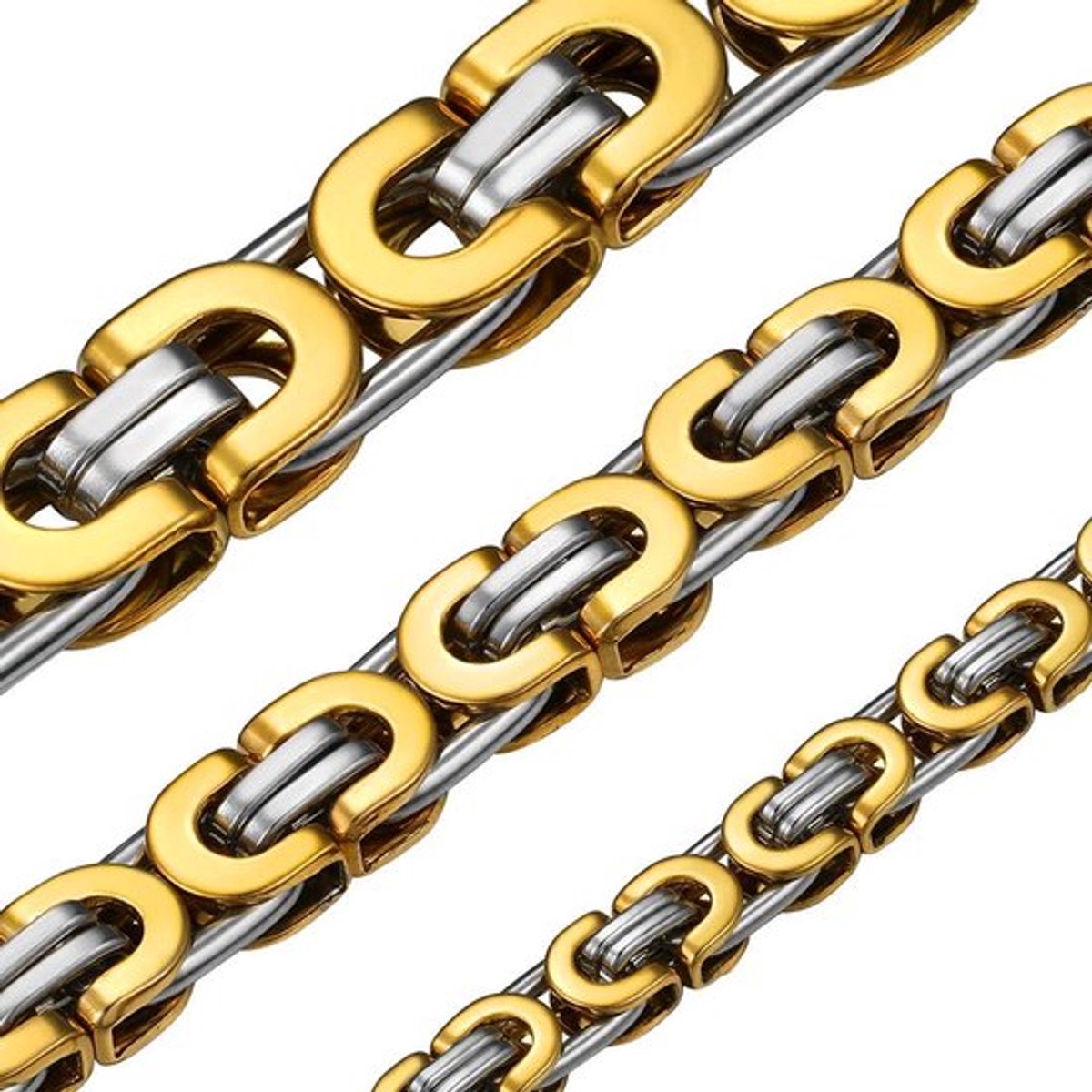 Byzantijnse schakelketting twee tonen herenarmbanden en kettingen in zwart/goud en zilver, 6/8/10 mm dikke solide ketting