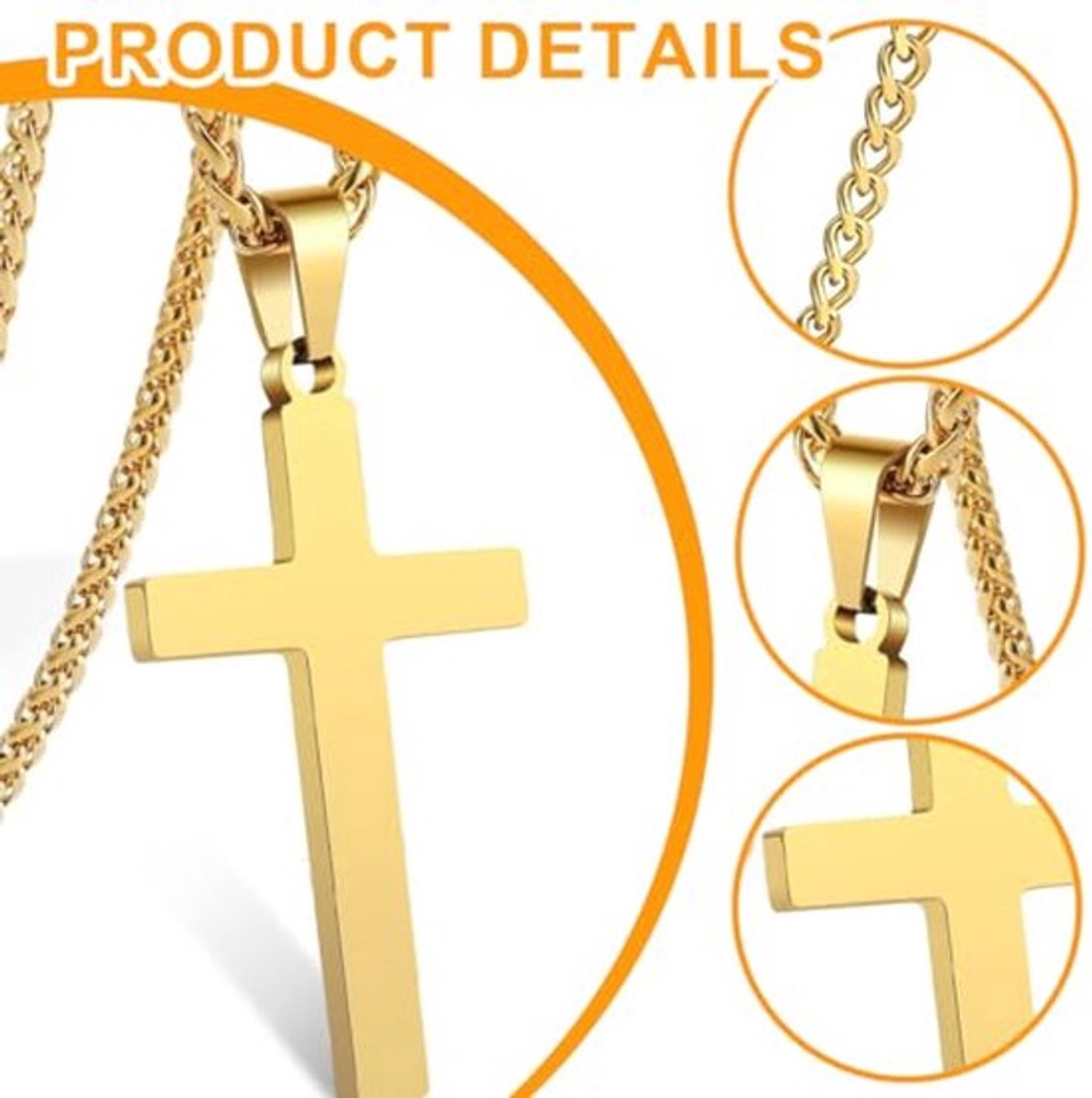 1 x RVS Kruis Ketting voor Mannen en Vrouwen, Goud