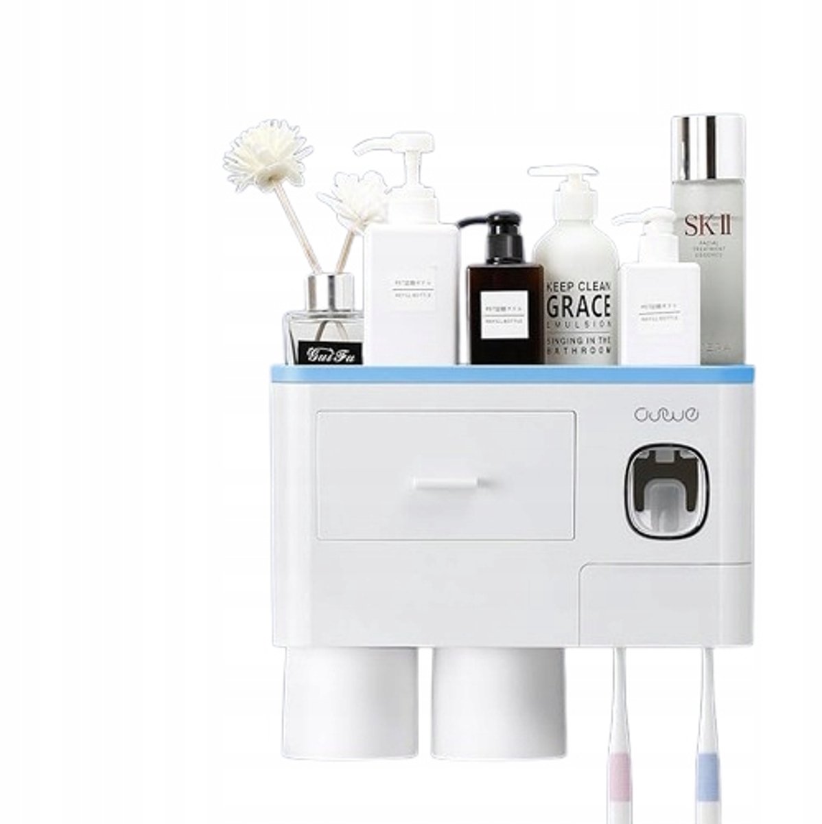Merkloos Multifunctionele Wandrek Badkamer met Tandenborstelhouder en Dispenser