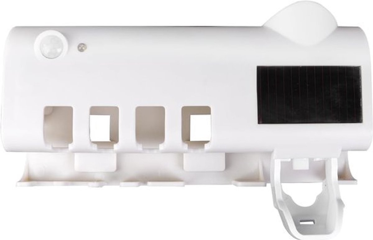 UV-steriliserende tandenborstelhouder met LED-lampje, automatische tandpastadispenser en hoofdvak voor 4 tandenborstels + tandpastadispenser (wit)