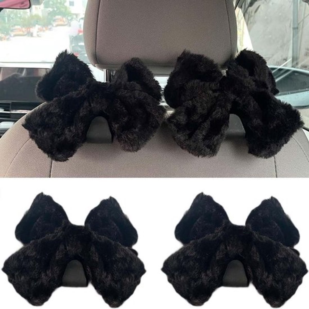 2PCS Schattige Strik Auto Hoofdsteun Haken, Mooie Strik Voertuig Achterbank Haak, Multi-Use Draagbare Strik Achterbank Haak voor Handtassen Paraplu Boodschappen Opslag