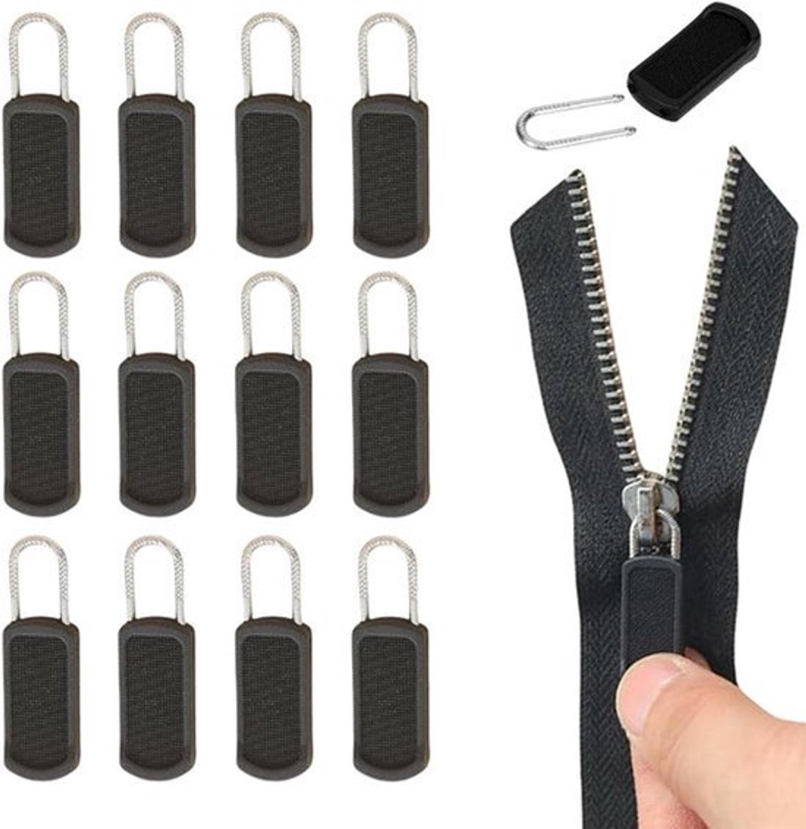12-delige reparatieset met ritssluiting voor universele vervangende rits met afneembare schuiver - compatibel met koffers, laarzen, jassen en rugzakken