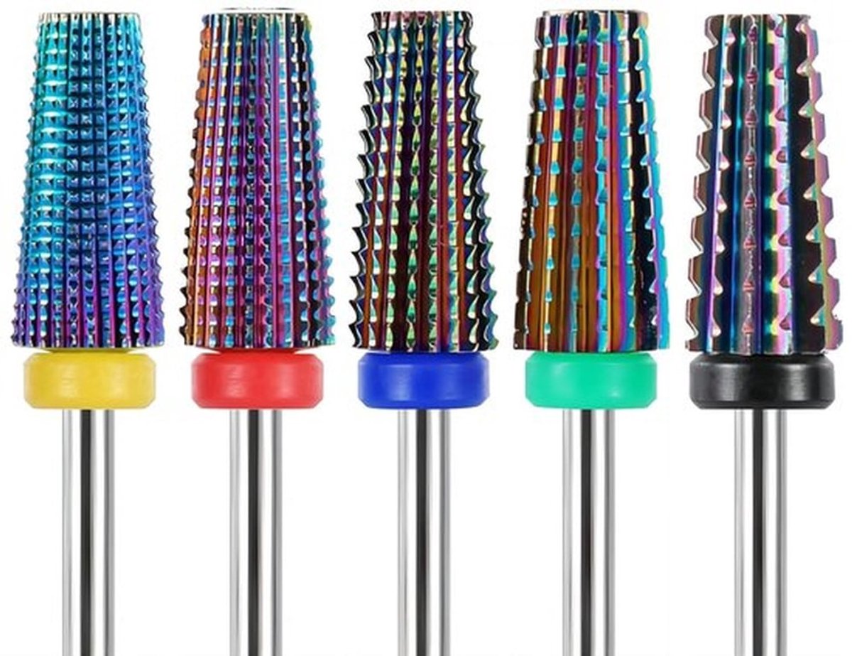 5 stuks nagelboor bit set, 3/32 inch schacht taps toelopende cilinder vorm carbide nagelvijl boor bits voor acryl of gel verwijderaar