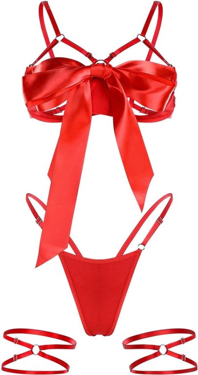 Lingerie Sexy Set Lingerie Vrouwen Sexy Ondergoed met Strik Sexy Ondergoed voor Vrouw (Rood), Rood, L, Rood