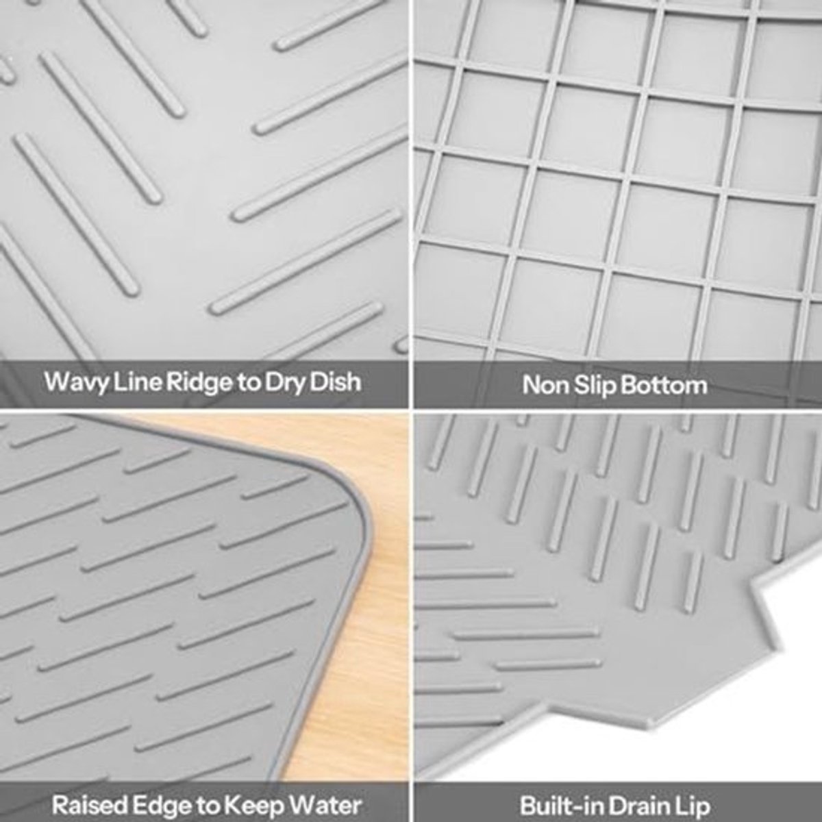 Silicone Droogmat Model 43 x 58 cm - Antislip met Afvoer, Ideaal voor Keukenwerkblad