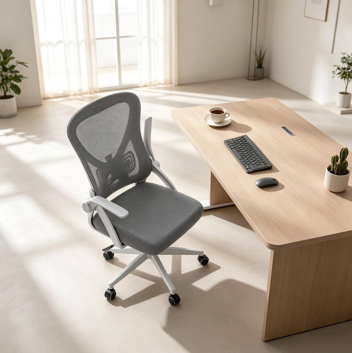 Ergonomische Bureaustoel Met Netrug Klapbare Armleuningen Verstelbare Hoogte 360 Graden Draaibaar Voor Thuis En Kantoor Grijs