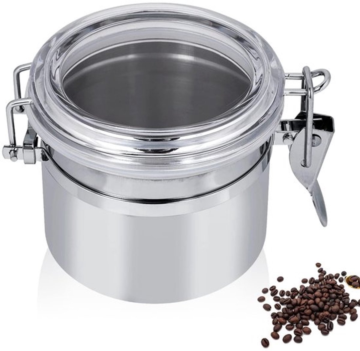 Voorraadpotten met Deksels, Voorraaddozen Luchtdicht met Doorzichtige Deksel en Vergrendelingsklem, Rvs Kruidenpotjes voor Specerijen Suiker Koffie Thee (500ml)