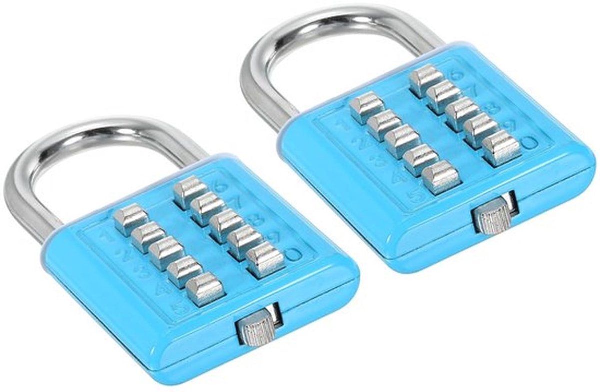 Combinatie Hangslot 10 Digit 2 Pack Blauw - 5 Positie Mechanisme Digitale Veiligheidslock