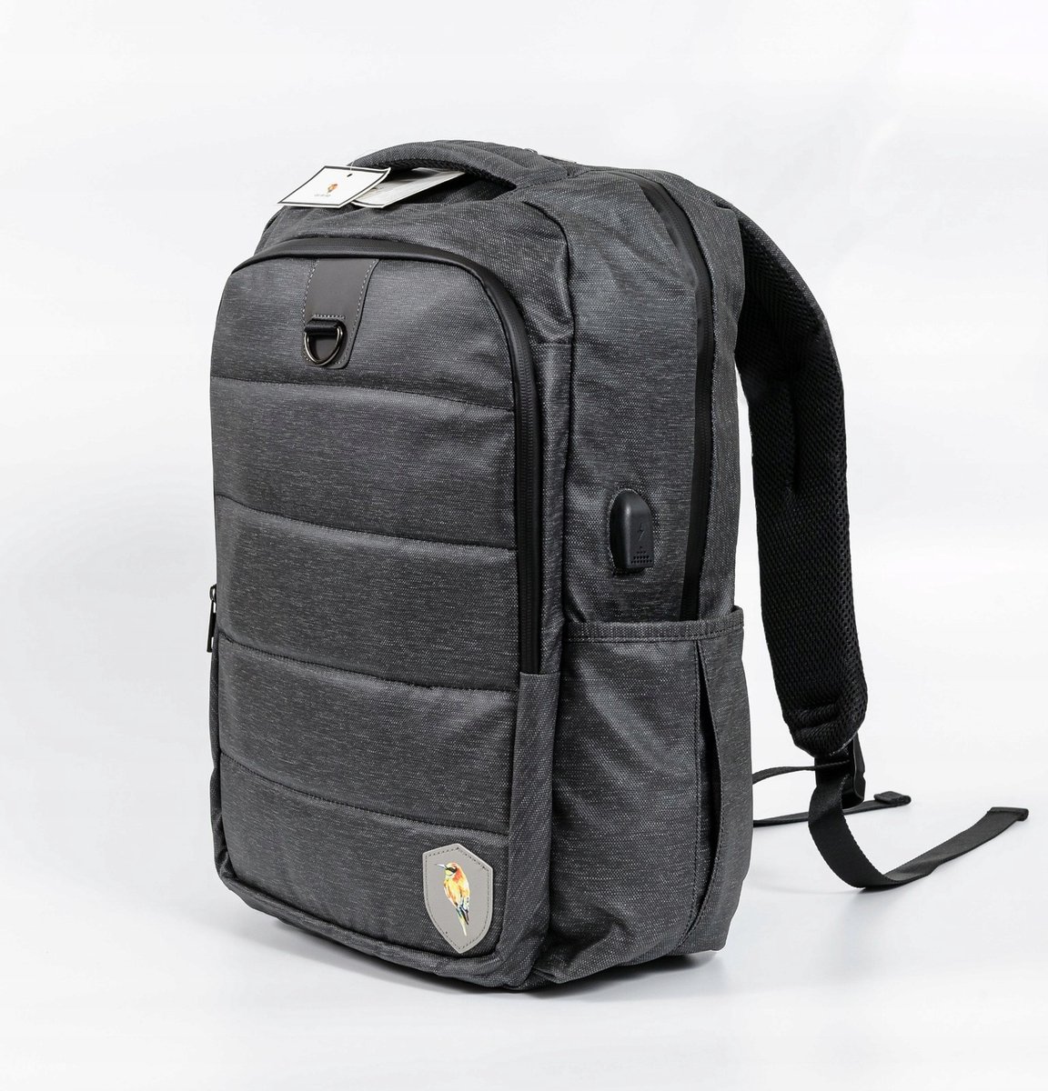 Merkloos Heren Rugzak met USB, Zwart, Laptop 16"