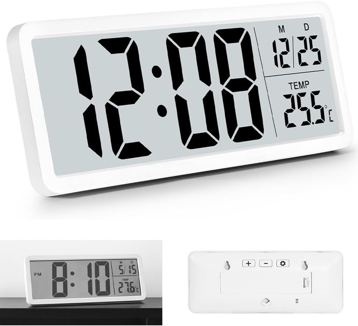 Digitale wandklok 20 cm - batterij-aangedreven - LCD-display - tijd, datum en temperatuur - ShopVlot