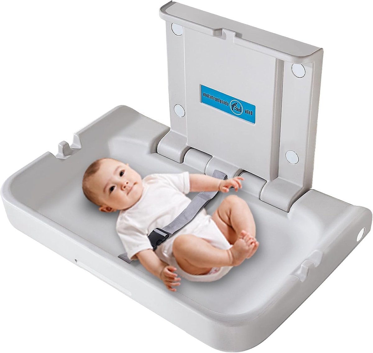 Verzorgingsstation voor baby - Horizontaal verschonertafel - Wandmontage met veiligheidsriemen - ShopVlot