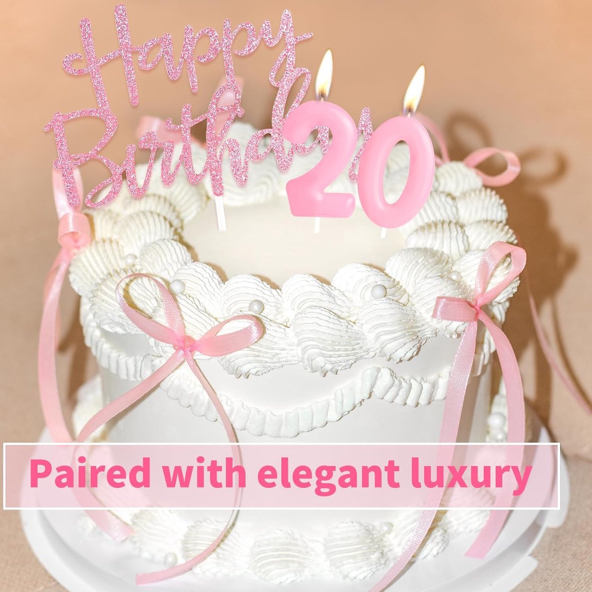 Taartdecoratie Happy Birthday 20 - Satin Lint - Roze - Perfect voor 20e Verjaardag - ShopVlot