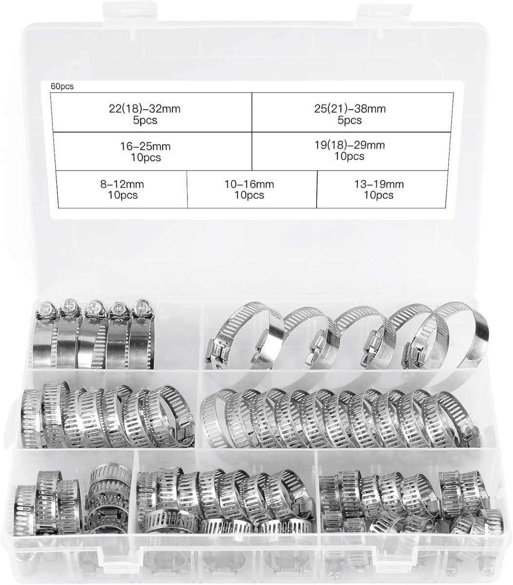 Slangklemmen set 60 stuks - verstelbaar 6-38mm - roestvrij staal 304 - voor betrouwbare afdichting - ShopVlot
