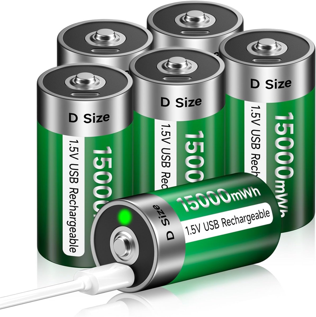 USB D-accu 15000 mWh - oplaadbare lithium Mono D-cellen - snel opladen in 4 uur - milieuvriendelijk - ShopVlot