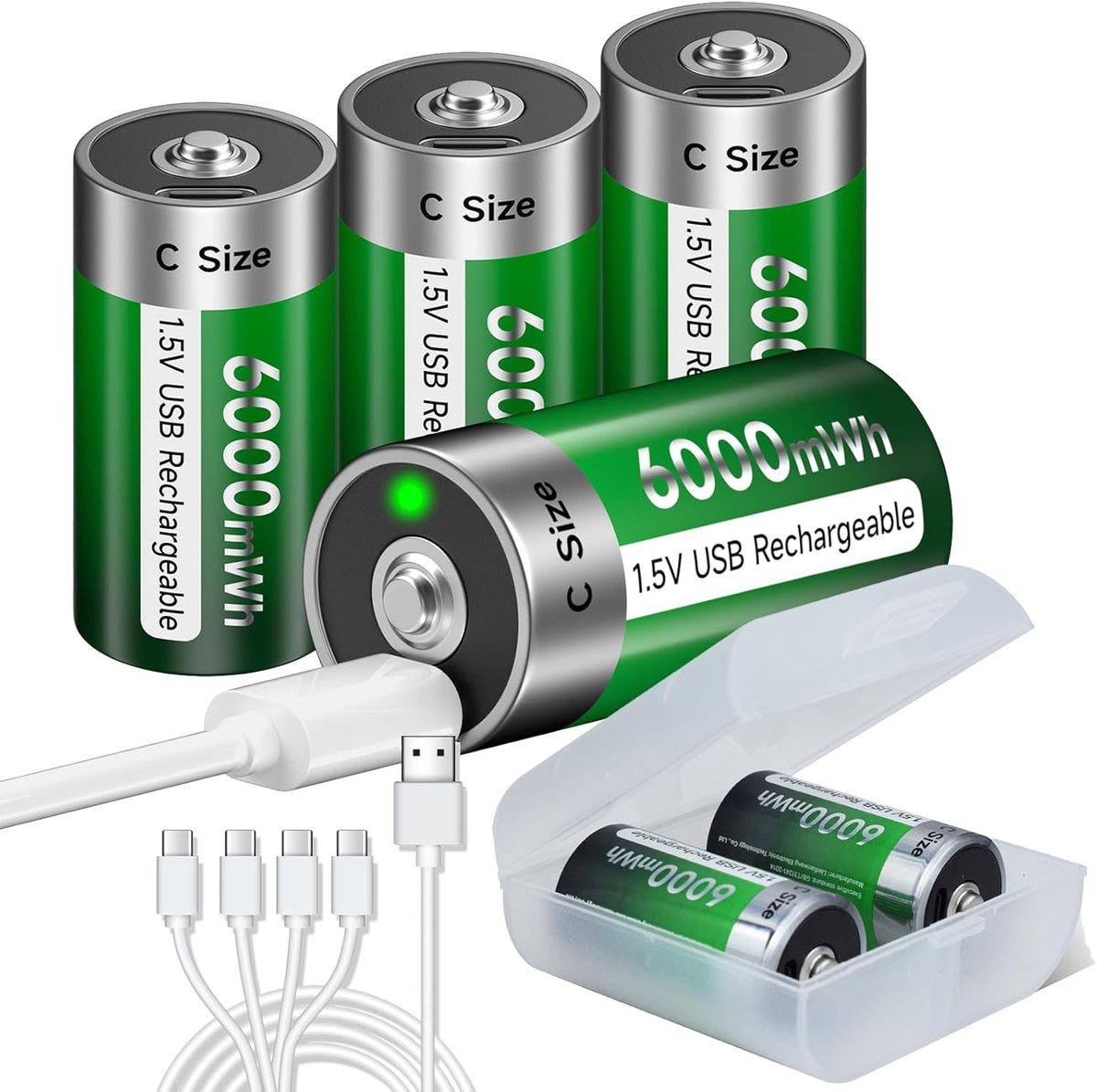 Oplaadbare C Batterijen 6000mWh - Lithium - Type C USB - Snelle 3 Uur Oplading - ShopVlot