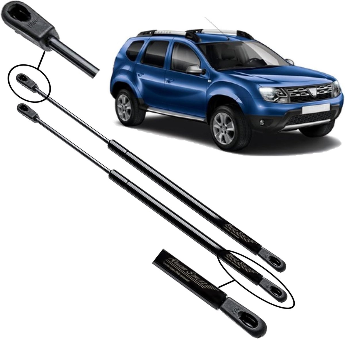 Gasveren achterklep Dacia Duster 2010-2017 - 405 mm - 615N kracht - Eenvoudige installatie - ShopVlot