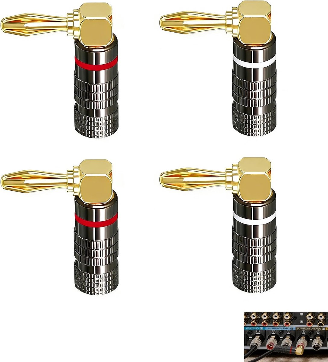 Banana plug 90 graden - 4 pack - 24K goudgeplateerd - betrouwbaar voor audioverbindingen - ShopVlot