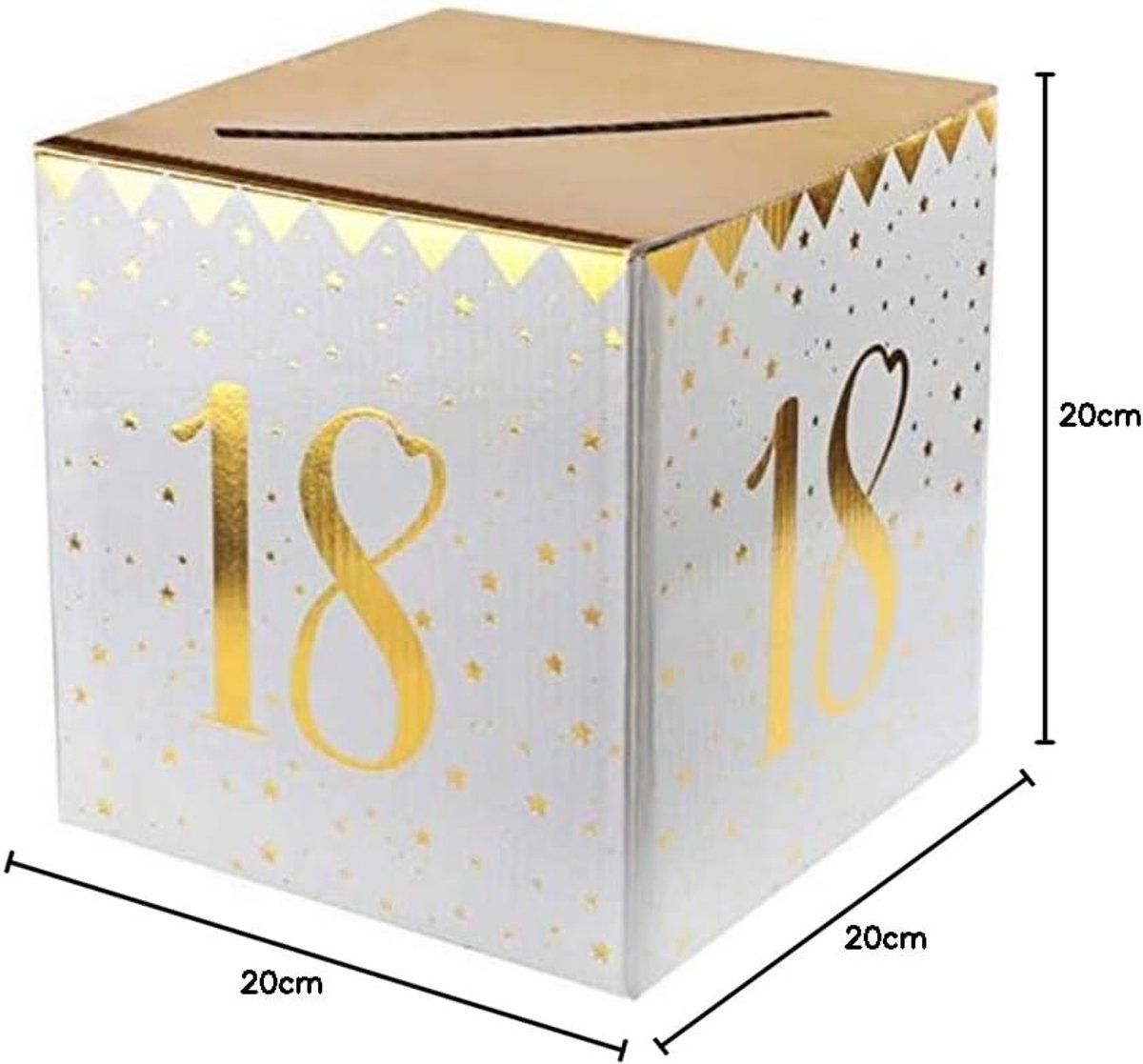 Spaarpot - 20 x 20 x 20 cm - wit en metallic goud - leuk cadeau voor 18e verjaardag - ShopVlot