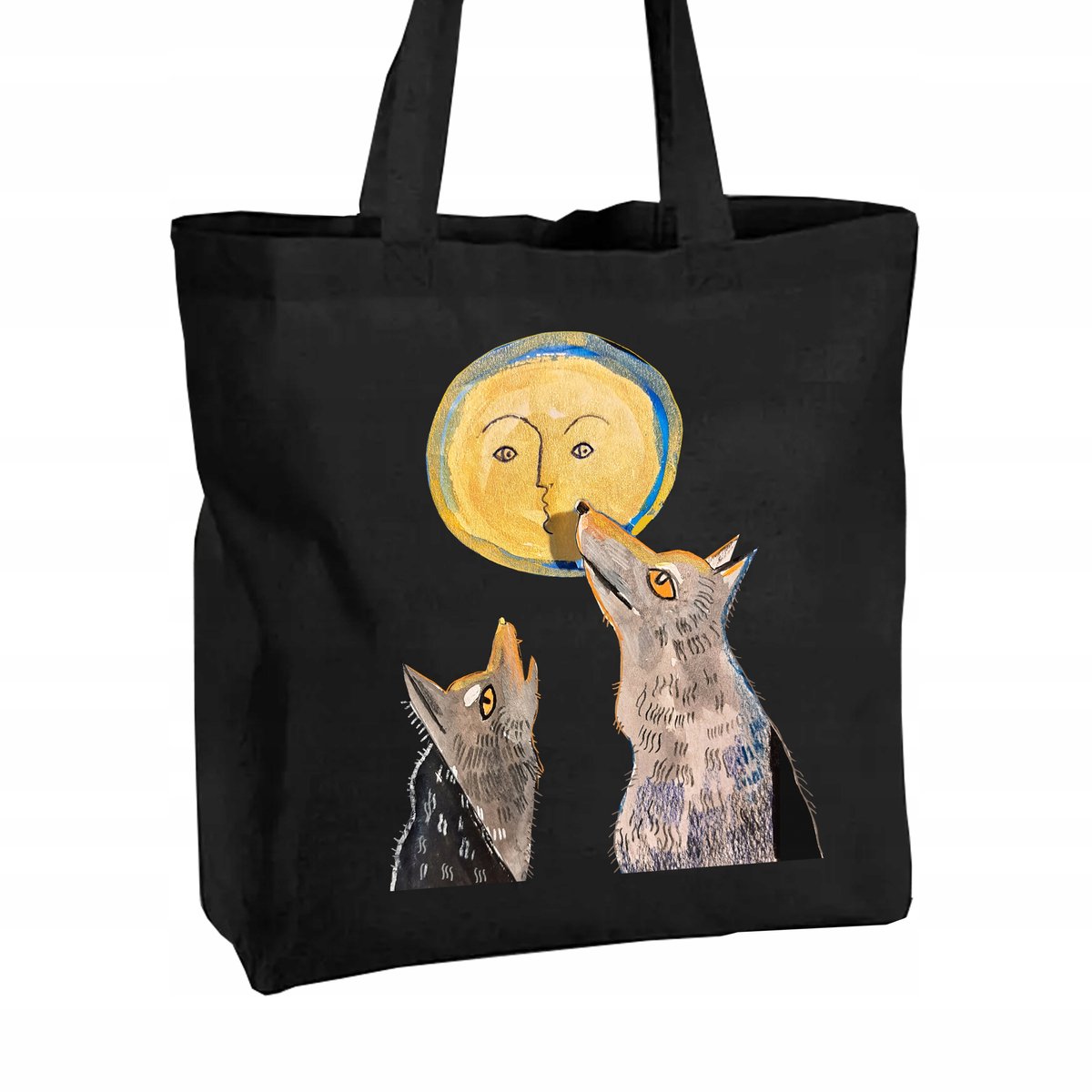 Grote Katoenen Shopper Tas - Wilcza Pełnia Illustratie