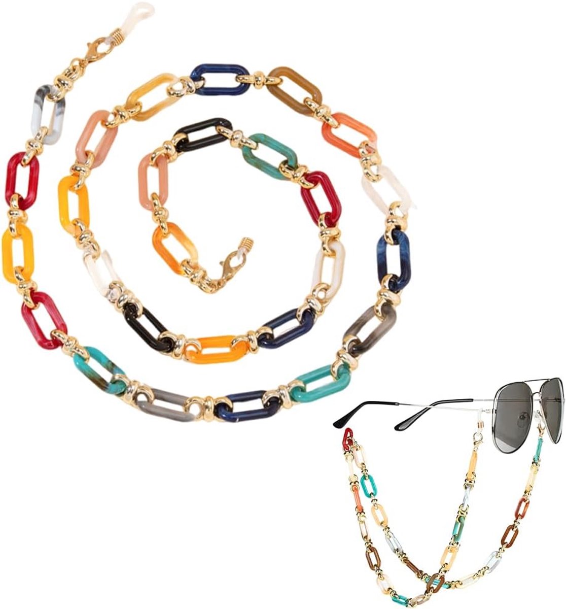 Brilketting kleurrijk - vierkante schakel - acryl - multifunctioneel gebruik - ShopVlot