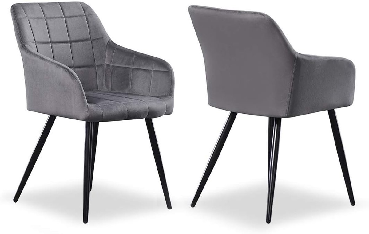 Eetkamerstoel donkergrijs - velvet - vierkant gestikt - ideaal als dining chair - ShopVlot