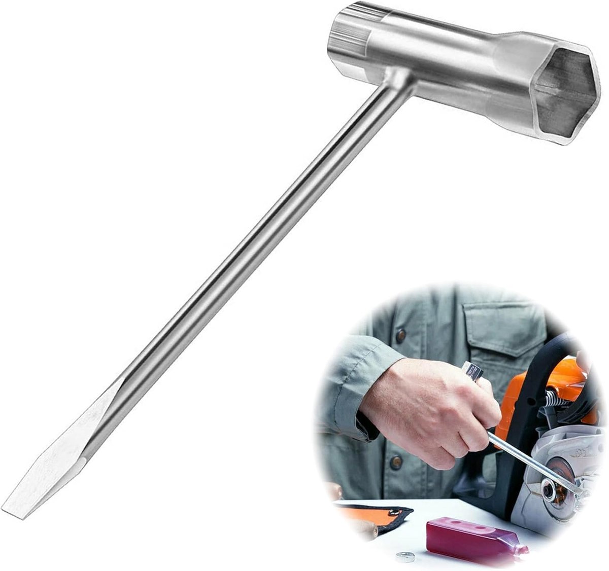 Bougiesleutel 13mm x 19mm - Combi sleutels - T-sleutel - Voor gemakkelijk gebruik bij kettingzagen - ShopVlot