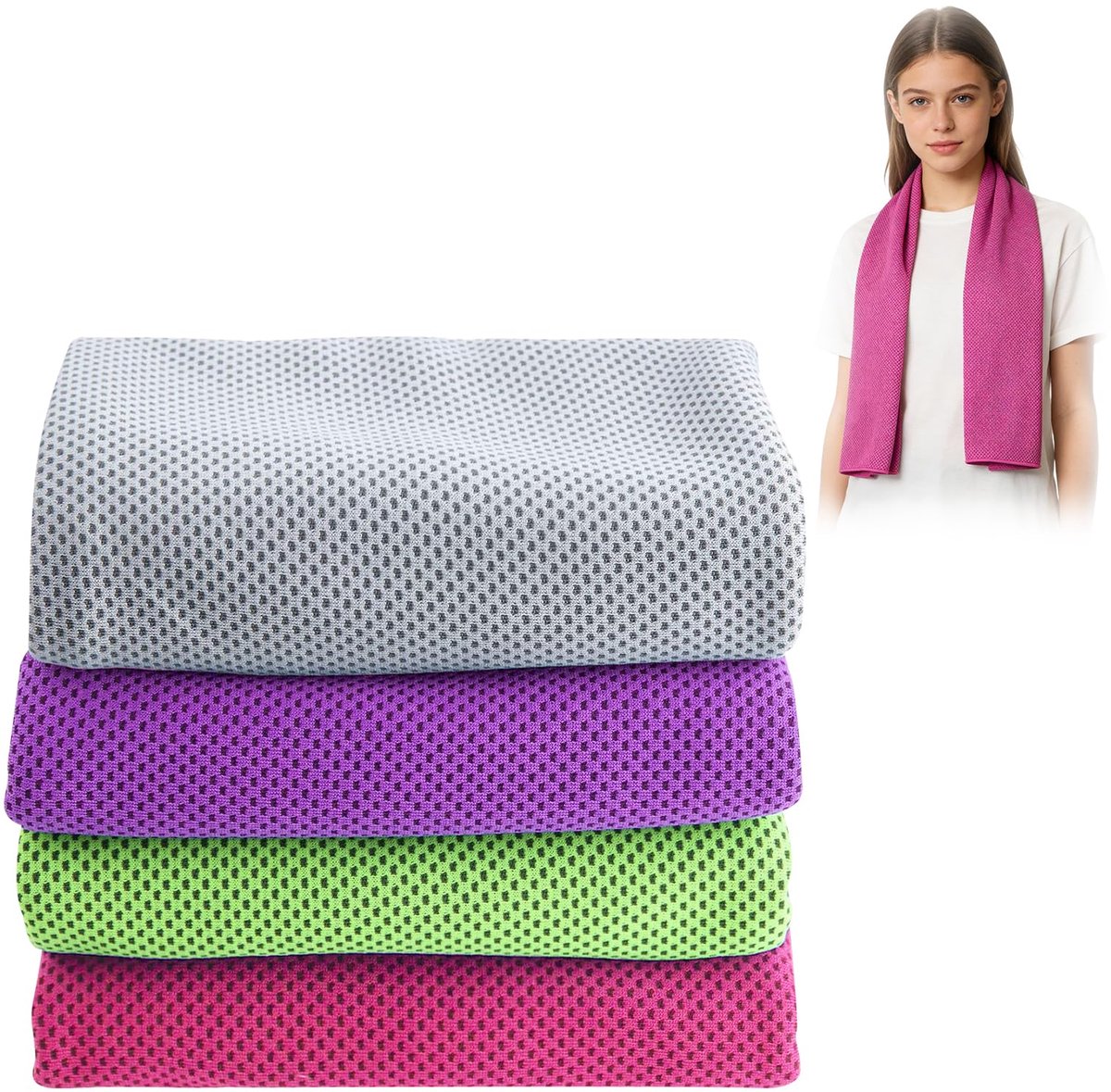 Koelhanddoek 4-pack 30 x 100 cm - ademend - gekleurde sporthanddoeken - ideaal voor fitness - ShopVlot