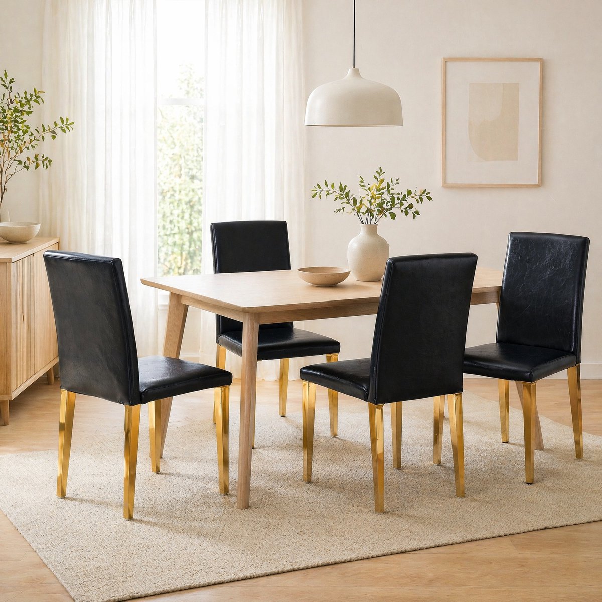 COVREO Eetkamerstoel 90 cm zwart-goud, PU-leer met metalen poten