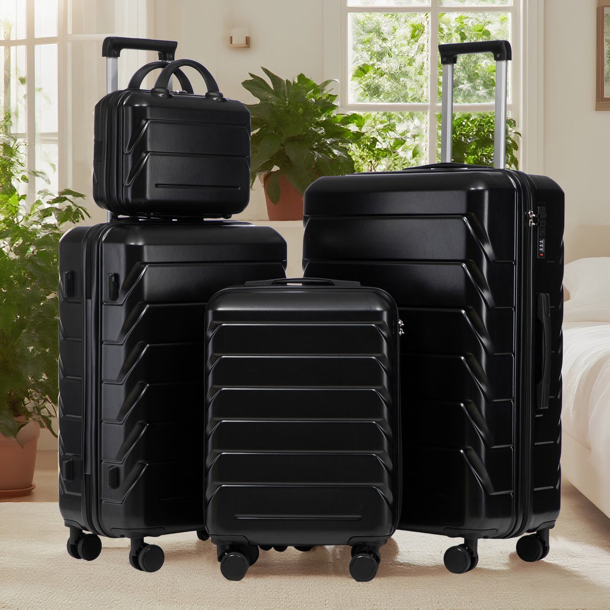 COVREO Kofferset 14 19 24 28 inch zwart, ABS hardcase met cijferslot