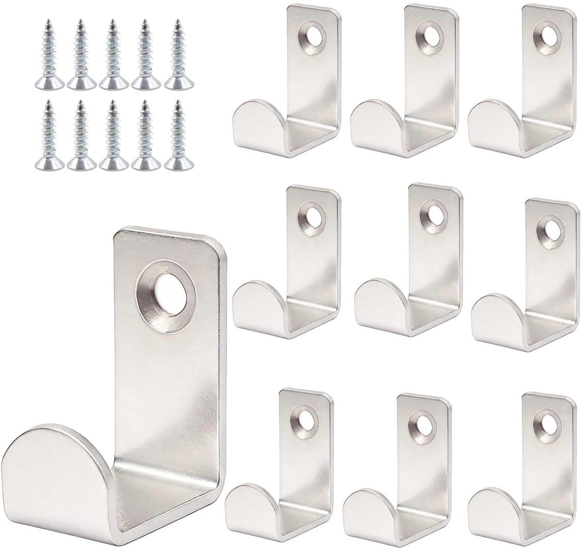 Garderobehaken 10 stuks - zilver metaal - sterke constructie - perfecte oplossing voor kledingopslag - ShopVlot