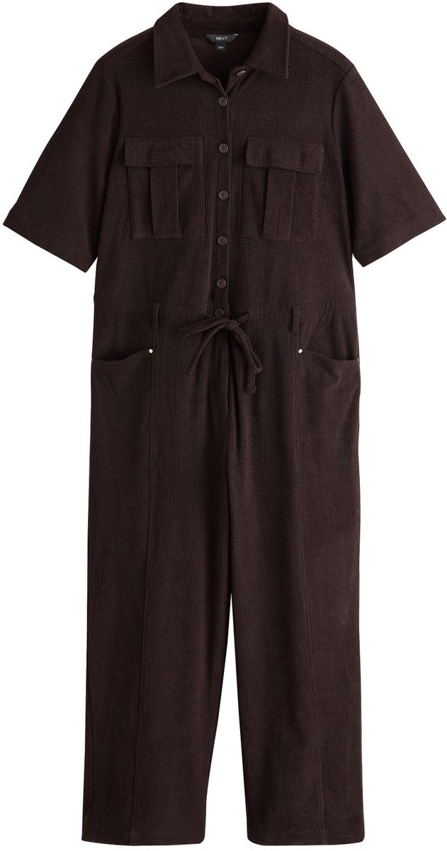 Next - Dames - Corduroy jumpsuit in utility-stijl met korte mouwen - Petite - Bruin