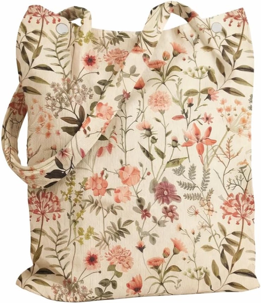 Tote Bag 40x30 cm - corduroy - elegant bloemendesign - ideaal voor dagelijks gebruik - ShopVlot