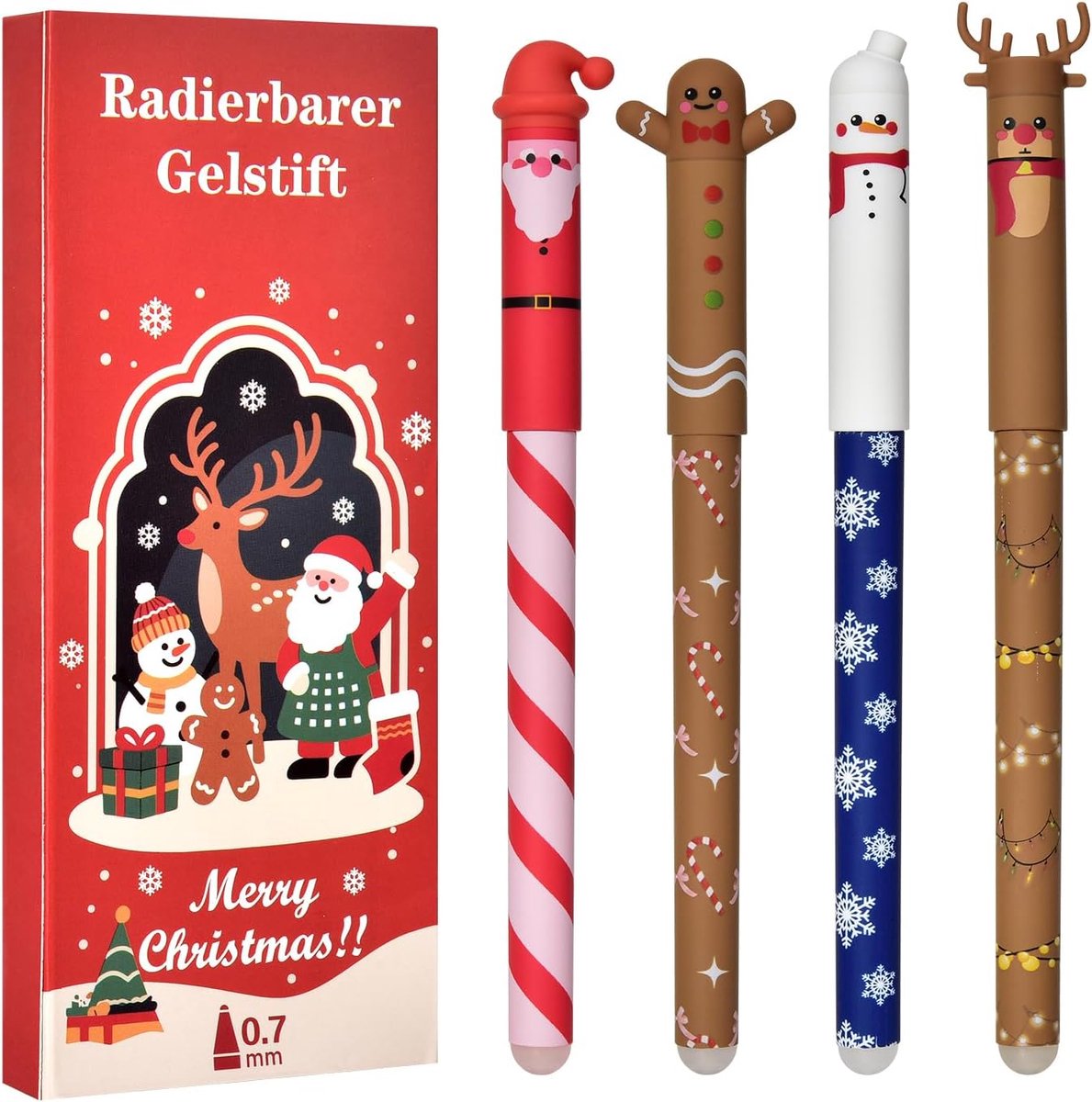 Erasable gelpennen 4-delige set - 0.7 mm - kerstmotieven - ideaal voor festiviteiten - ShopVlot