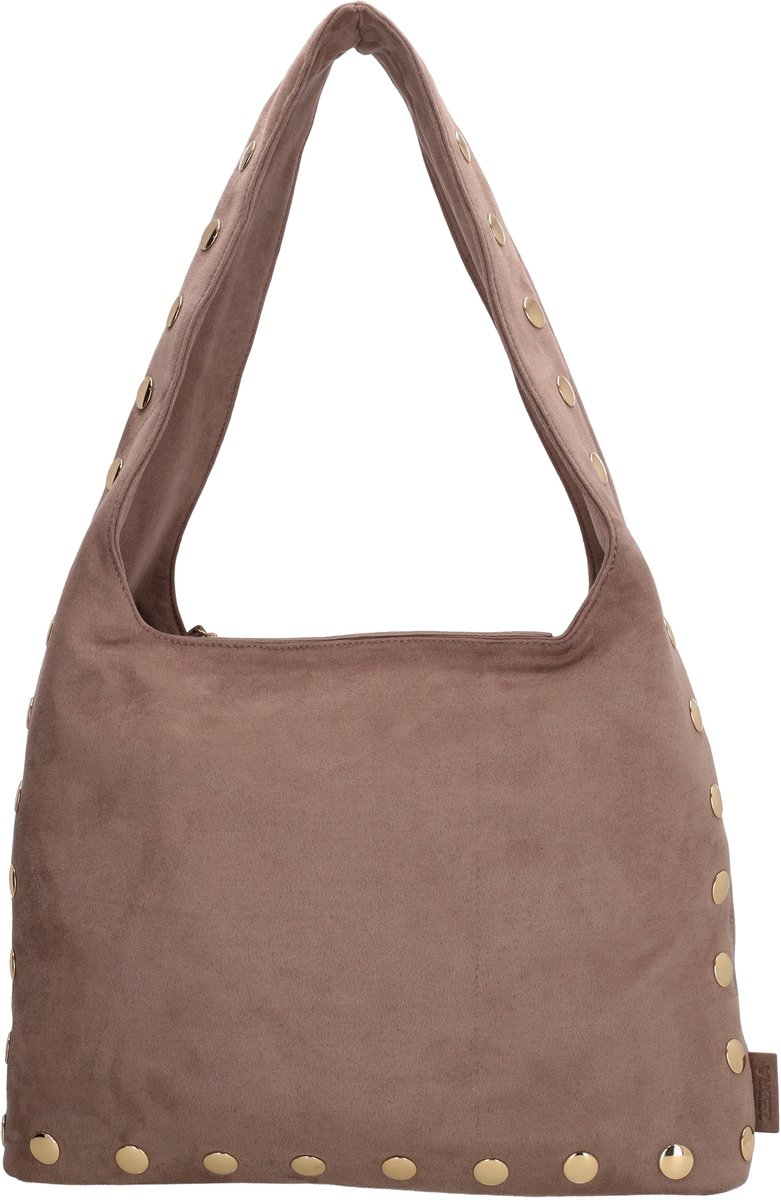 Zebra Trends Lilou Shopper - Faux Suède - Damestas - Schoudertas - Goudkleurige Studs - Ritssluiting - Ruime Shopper - Tote Bag - Dames Tas - Taupe
