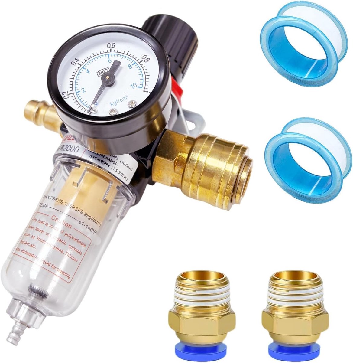 Drukregelaar perslucht 1/4 inch - messing met manometer - waterafscheider en luchtfilter - stabiele drukregeling - ShopVlot