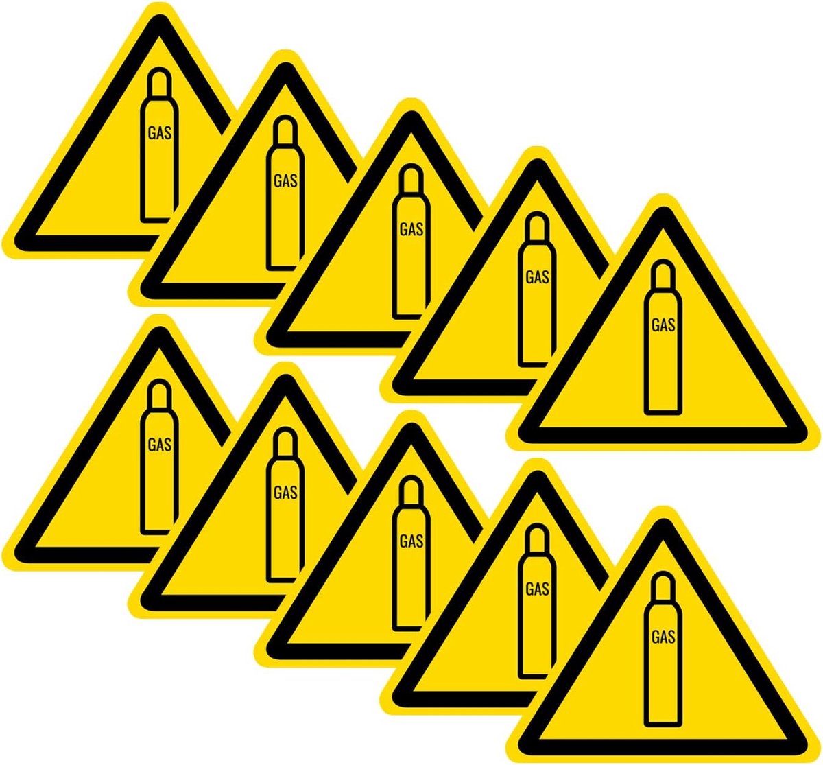 Gecomprimeerd gas waarschuwingsbord 10 stuks - zelfklevende vinyl sticker - 60mm x 49mm - ShopVlot