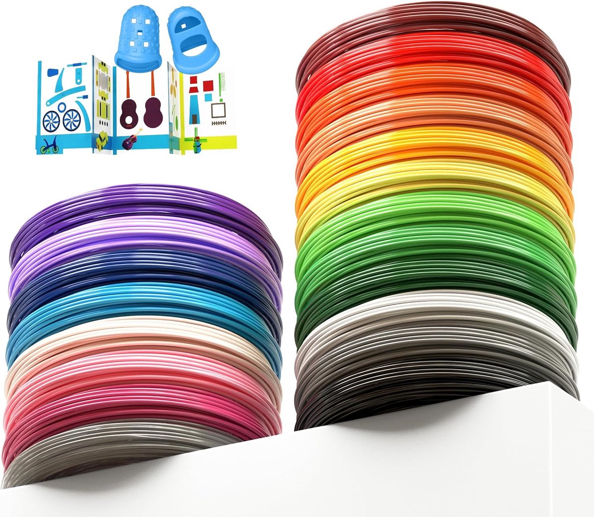 PLA filament 3D pen 32 kleuren - 1,75 mm 5 m per kleur - inclusief sjablonen en siliconen filament - ShopVlot