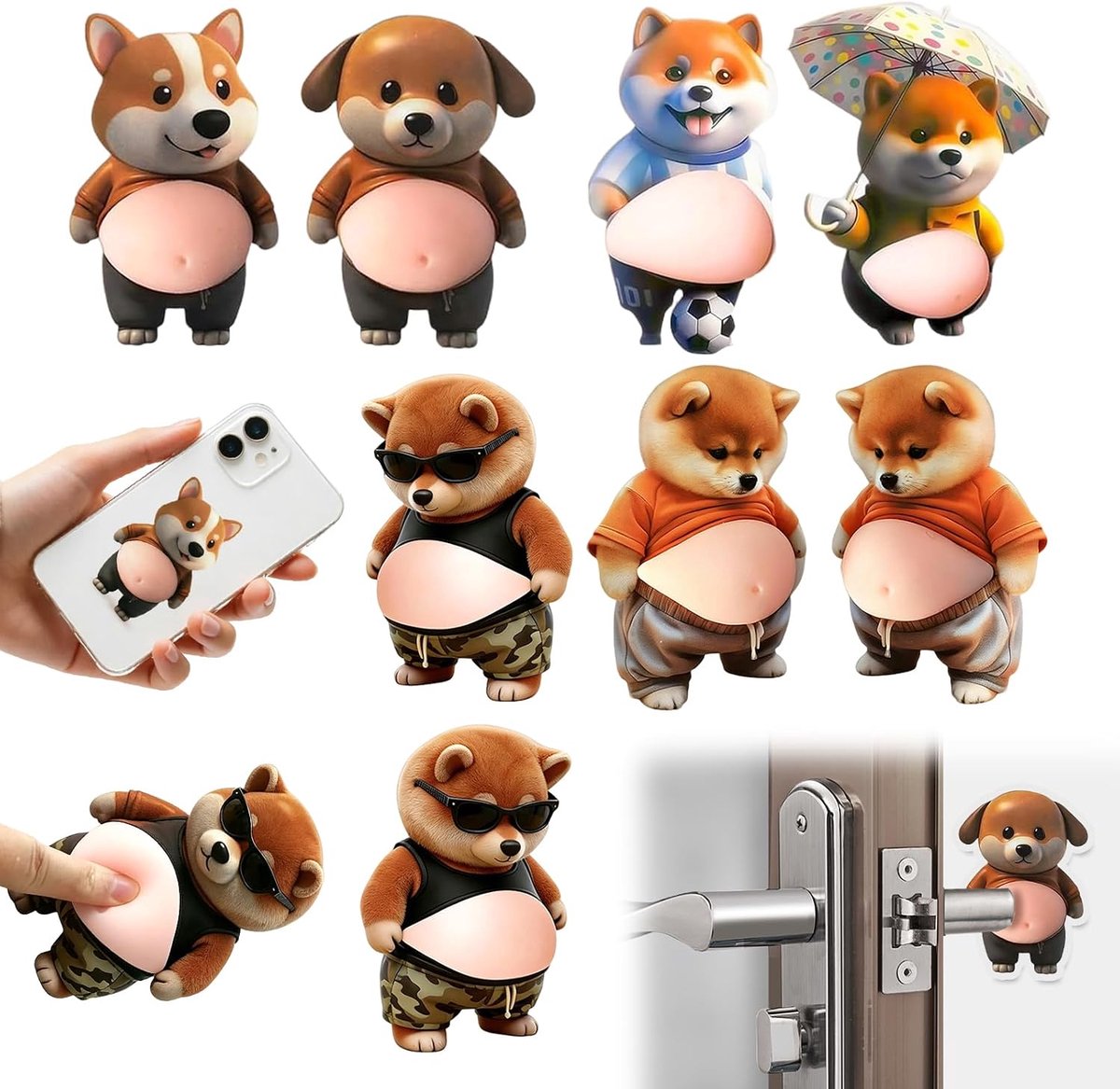 Deurstoppers muur 8 stuks - grappige Shiba stickers - rubber en pvc - geluidsisolatie en schokdemping - ShopVlot
