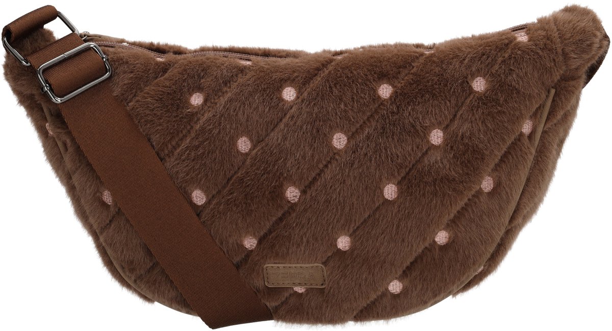 Zebra Trends Celine Crossbodytas - Faux Bont - Schoudertas - Damestas - Geborduurde Details - Verstelbare Schouderband - Ritsvakken - Mokka