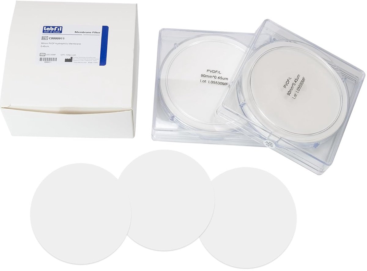 Membrane filter 90 mm - 0.45 µm - PVDF hydrophiel - Hoge doorstroming - ShopVlot