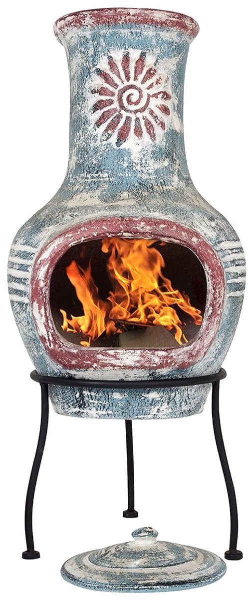 Chimenea - Medium - Handgemaakt - Zee Blauw & Rood - Creëer warmte en sfeer buiten - ShopVlot